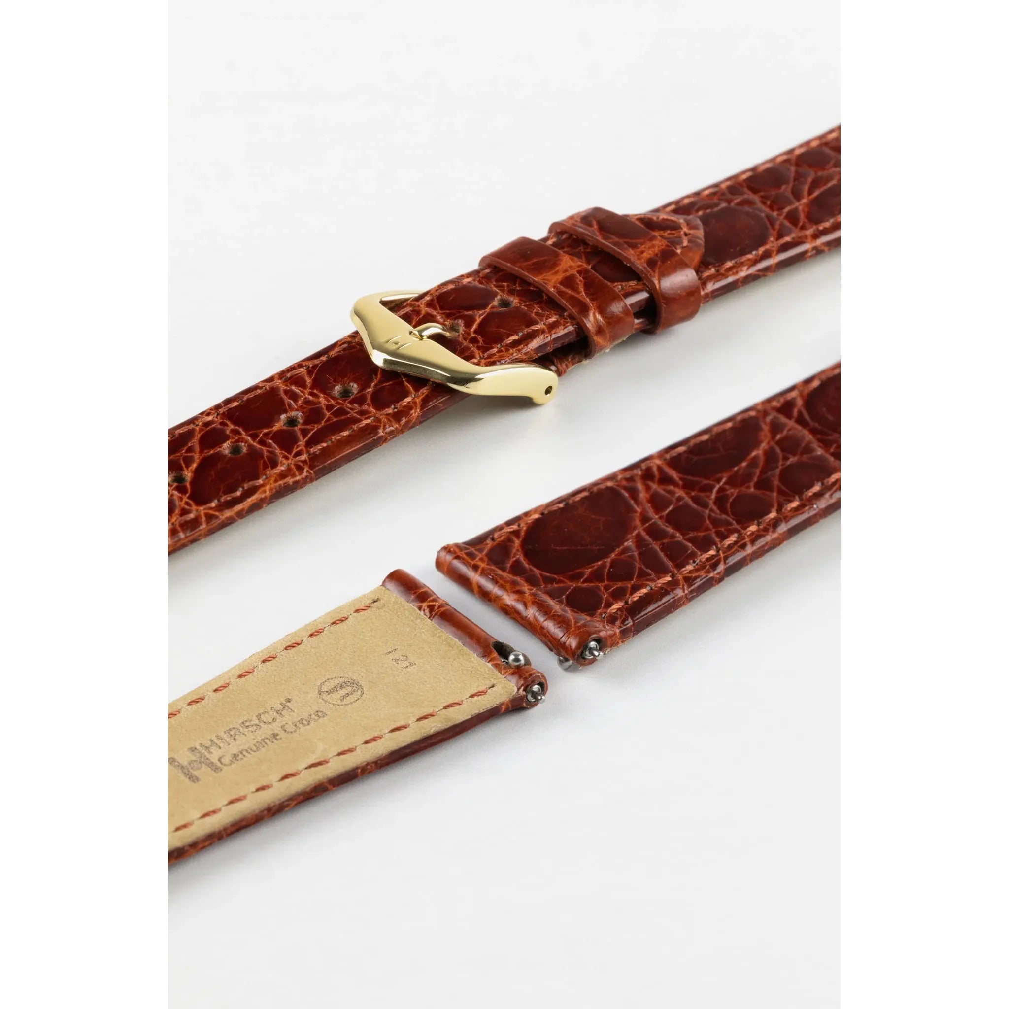 Gold Brown Ladies HIRSCH GENUINE CROCO Shiny Watch Strap 1890 08