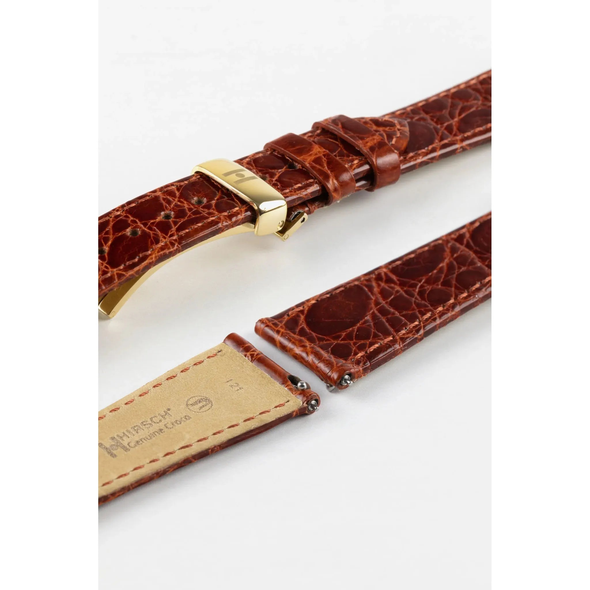 Gold Brown Ladies HIRSCH GENUINE CROCO Shiny Watch Strap 1890 08