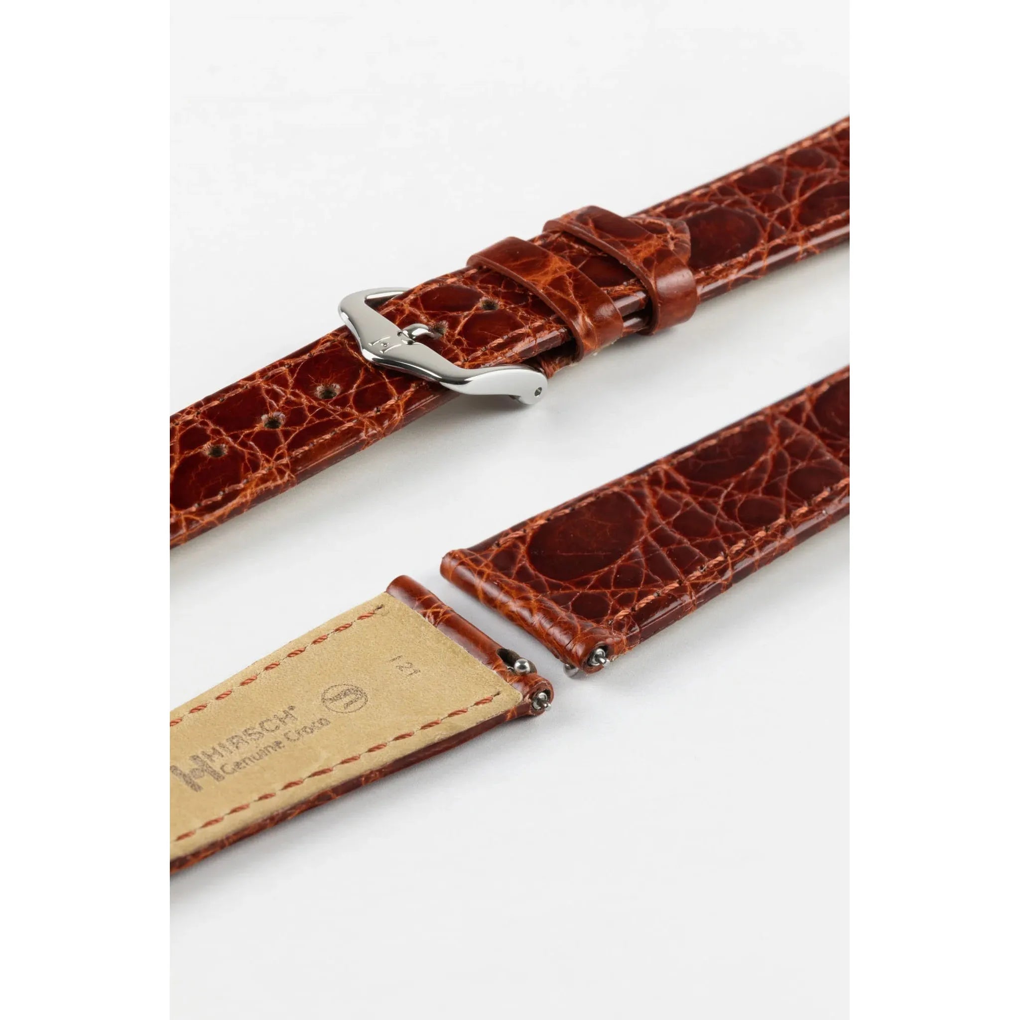 Gold Brown Ladies HIRSCH GENUINE CROCO Shiny Watch Strap 1890 08