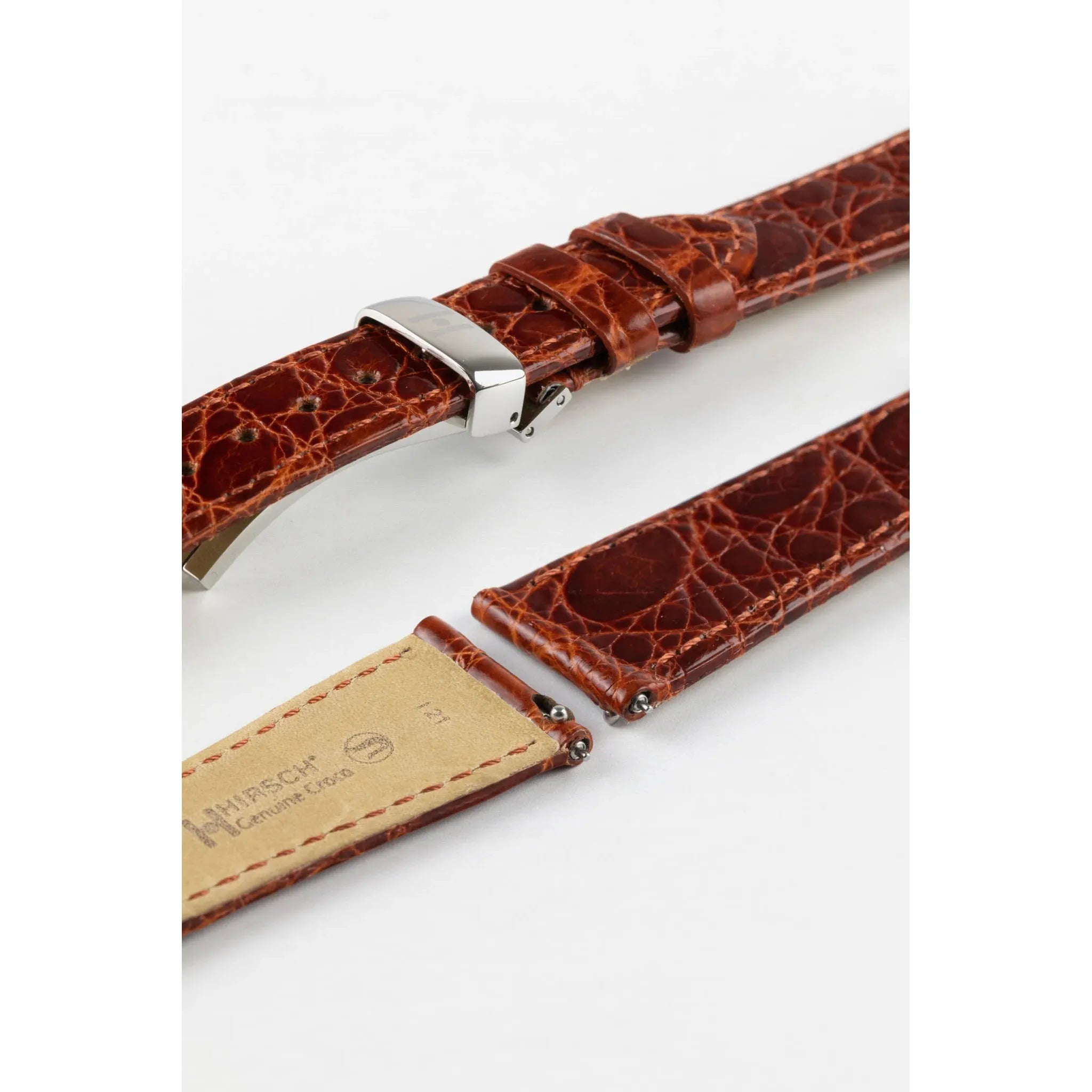 Gold Brown Ladies HIRSCH GENUINE CROCO Shiny Watch Strap 1890 08