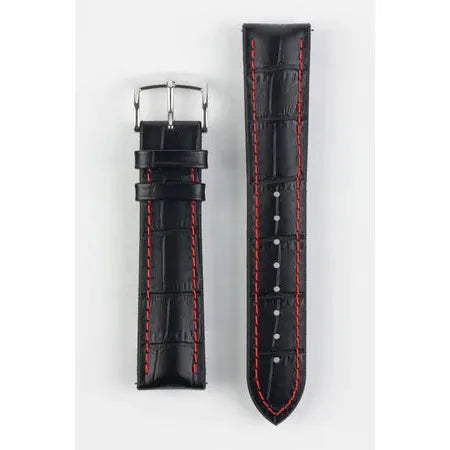 Black &amp; Red HIRSCH GEORGE Performance Alligator Embossed Calfskin Watch Band 092 51 28