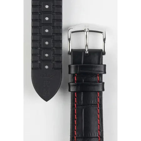 Black &amp; Red HIRSCH GEORGE Performance Alligator Embossed Calfskin Watch Band 092 51 28