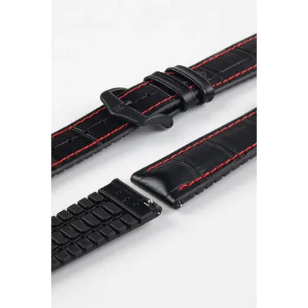 Black &amp; Red HIRSCH GEORGE Performance Alligator Embossed Calfskin Watch Band 092 51 28