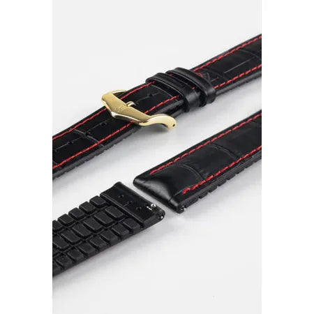 Black &amp; Red HIRSCH GEORGE Performance Alligator Embossed Calfskin Watch Band 092 51 28