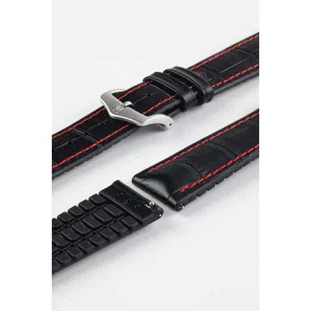 Black &amp; Red HIRSCH GEORGE Performance Alligator Embossed Calfskin Watch Band 092 51 28