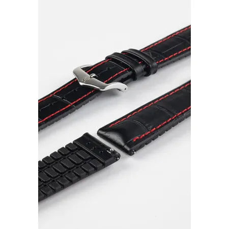 Black &amp; Red HIRSCH GEORGE Performance Alligator Embossed Calfskin Watch Band 092 51 28