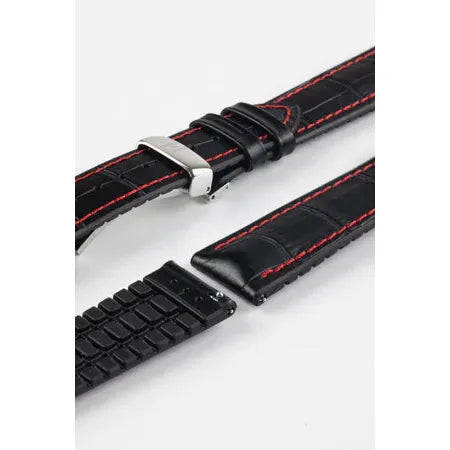 Black &amp; Red HIRSCH GEORGE Performance Alligator Embossed Calfskin Watch Band 092 51 28