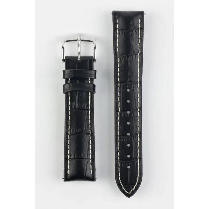 Black HIRSCH GEORGE Performance Alligator Embossed Calfskin Watch Band 092 51 28