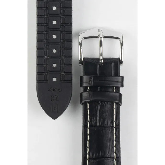 Black HIRSCH GEORGE Performance Alligator Embossed Calfskin Watch Band 092 51 28