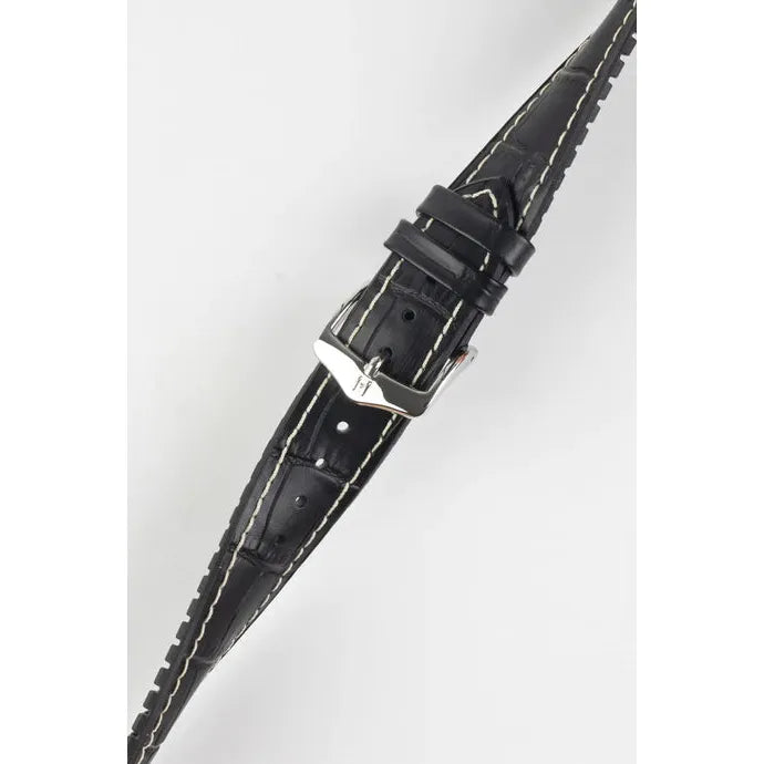 Black HIRSCH GEORGE Performance Alligator Embossed Calfskin Watch Band 092 51 28