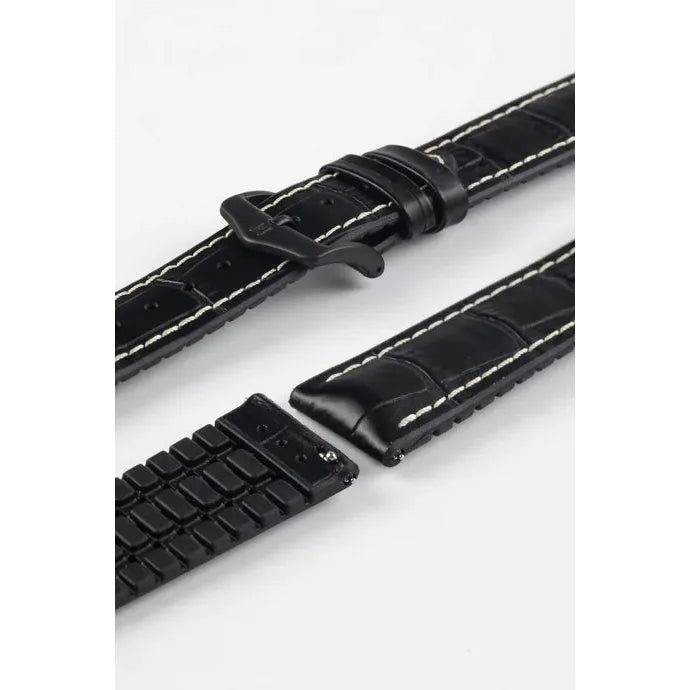 Black HIRSCH GEORGE Performance Alligator Embossed Calfskin Watch Band 092 51 28