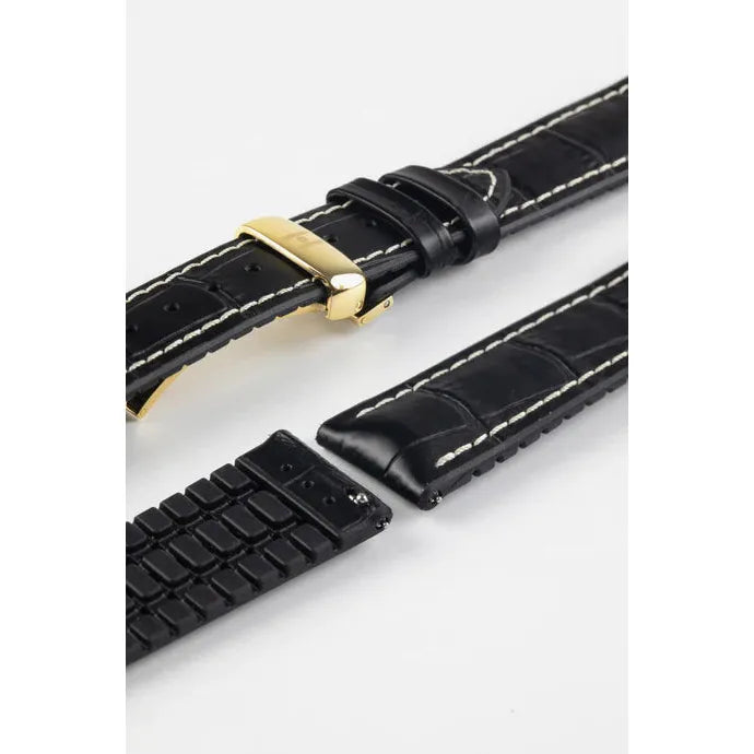 Black HIRSCH GEORGE Performance Alligator Embossed Calfskin Watch Band 092 51 28