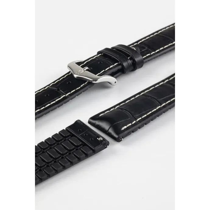 Black HIRSCH GEORGE Performance Alligator Embossed Calfskin Watch Band 092 51 28