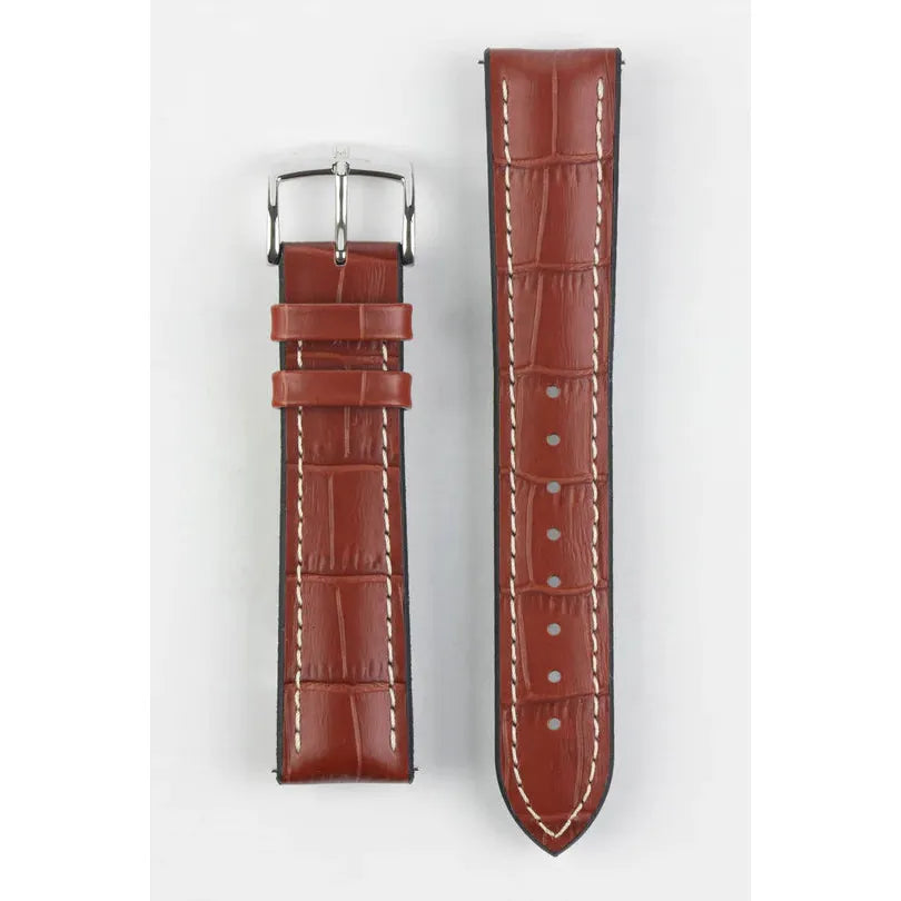 Gold Brown HIRSCH GEORGE Performance Alligator Embossed Calfskin Watch Band 092 51 28