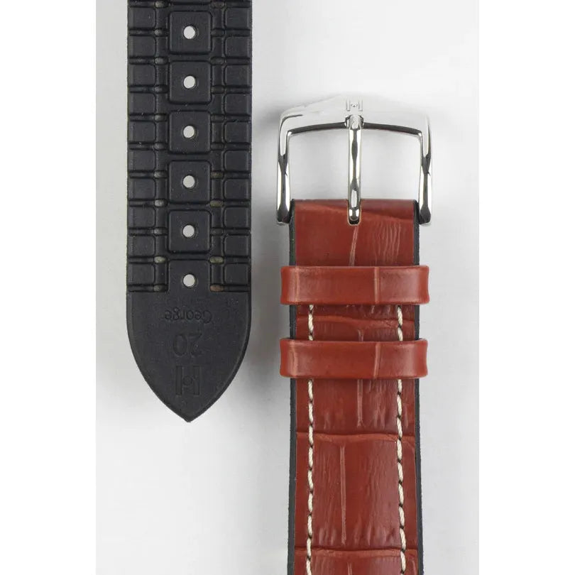 Gold Brown HIRSCH GEORGE Performance Alligator Embossed Calfskin Watch Band 092 51 28