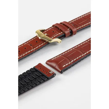 Gold Brown HIRSCH GEORGE Performance Alligator Embossed Calfskin Watch Band 092 51 28