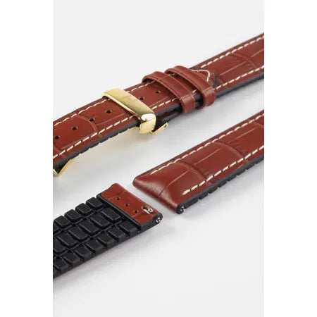 Gold Brown HIRSCH GEORGE Performance Alligator Embossed Calfskin Watch Band 092 51 28