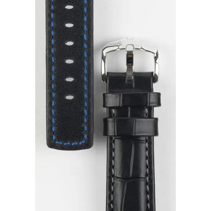 Black HIRSCH GRAND DUKE Alligator Embossed, Water Resistant Calfskin Watchband 025 28