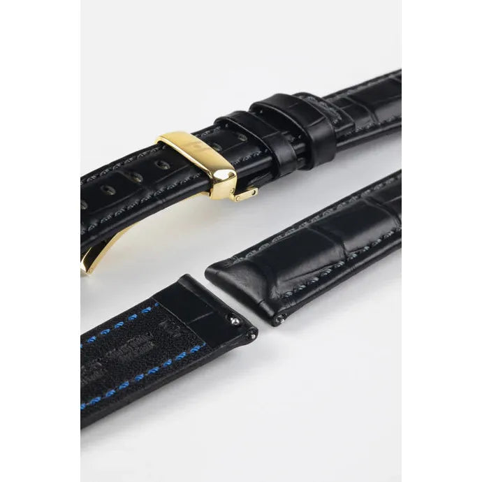 Black HIRSCH GRAND DUKE Alligator Embossed, Water Resistant Calfskin Watchband 025 28