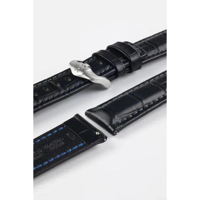 Black HIRSCH GRAND DUKE Alligator Embossed, Water Resistant Calfskin Watchband 025 28