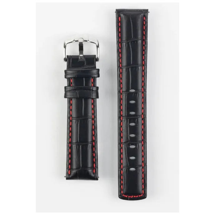 Black &amp; Red HIRSCH GRAND DUKE Alligator Embossed, Water Resistant Calfskin Watchband 025 28