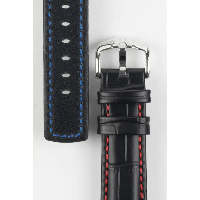 Black &amp; Red HIRSCH GRAND DUKE Alligator Embossed, Water Resistant Calfskin Watchband 025 28