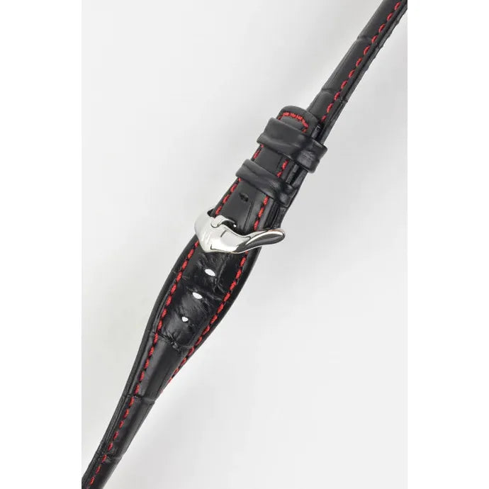 Black &amp; Red HIRSCH GRAND DUKE Alligator Embossed, Water Resistant Calfskin Watchband 025 28