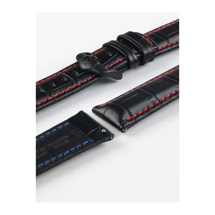 Black &amp; Red HIRSCH GRAND DUKE Alligator Embossed, Water Resistant Calfskin Watchband 025 28