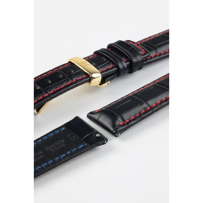 Black &amp; Red HIRSCH GRAND DUKE Alligator Embossed, Water Resistant Calfskin Watchband 025 28