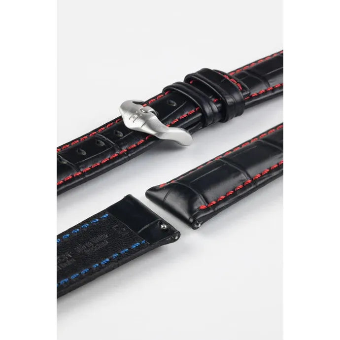 Black &amp; Red HIRSCH GRAND DUKE Alligator Embossed, Water Resistant Calfskin Watchband 025 28