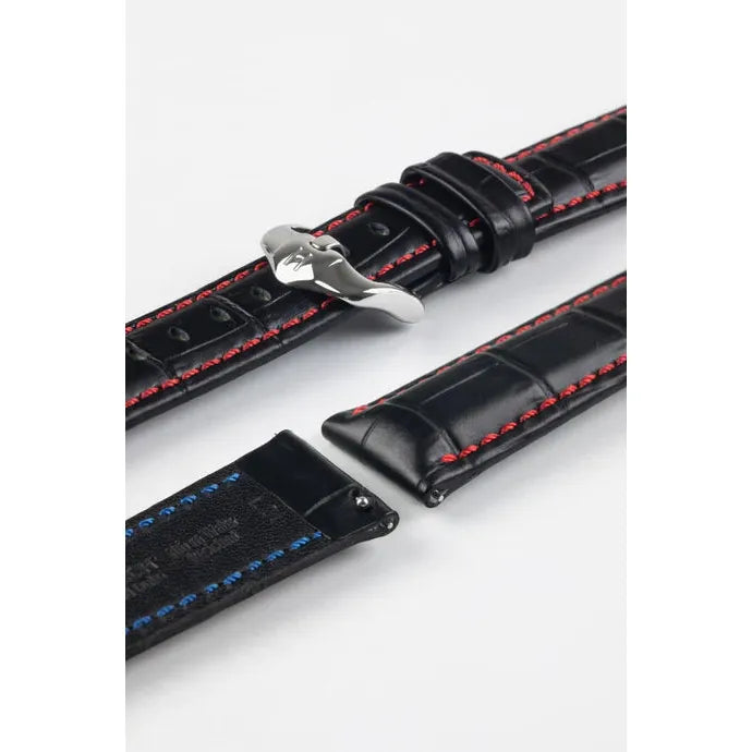 Black &amp; Red HIRSCH GRAND DUKE Alligator Embossed, Water Resistant Calfskin Watchband 025 28