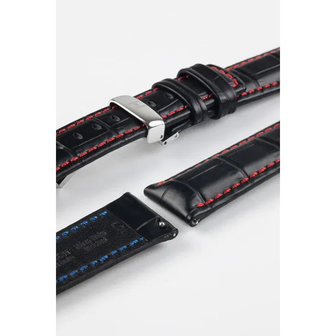 Black &amp; Red HIRSCH GRAND DUKE Alligator Embossed, Water Resistant Calfskin Watchband 025 28