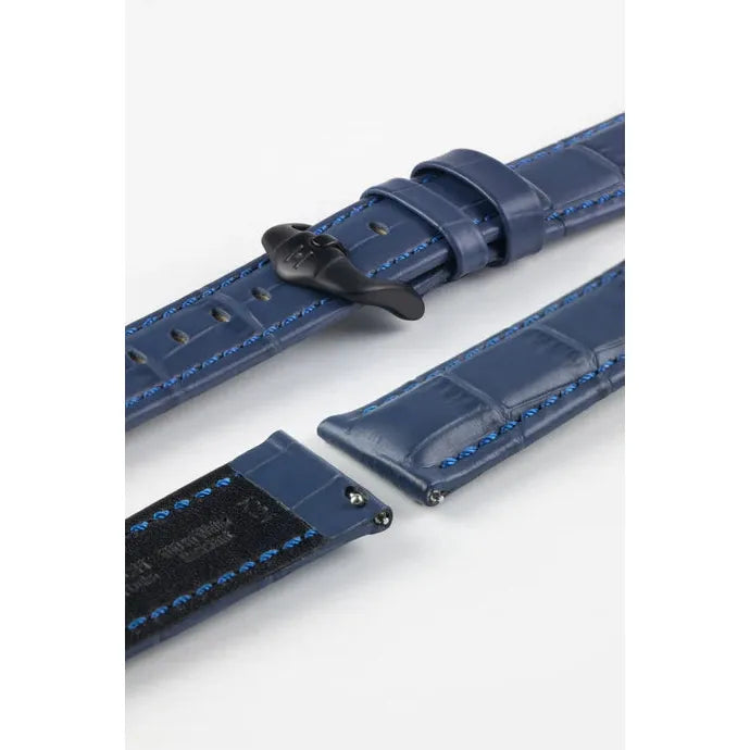 Blue HIRSCH GRAND DUKE Alligator Embossed, Water Resistant Calfskin Watchband 025 28