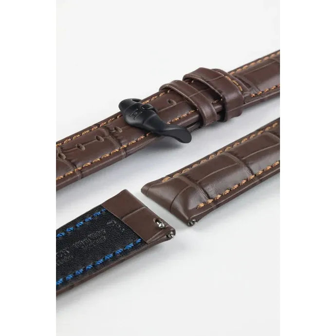 Brown HIRSCH GRAND DUKE Alligator Embossed, Water Resistant Calfskin Watchband 025 28