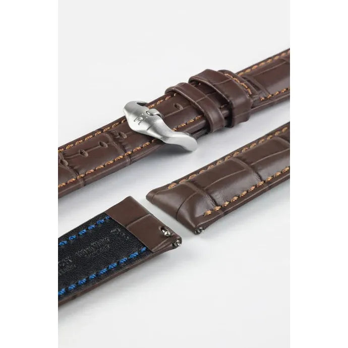 Brown HIRSCH GRAND DUKE Alligator Embossed, Water Resistant Calfskin Watchband 025 28