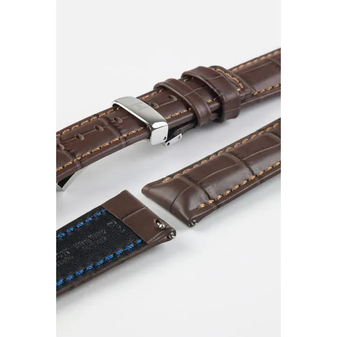 Brown HIRSCH GRAND DUKE Alligator Embossed, Water Resistant Calfskin Watchband 025 28