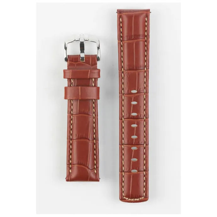 Gold Brown HIRSCH GRAND DUKE Alligator Embossed, Water Resistant Calfskin Watchband 025 28