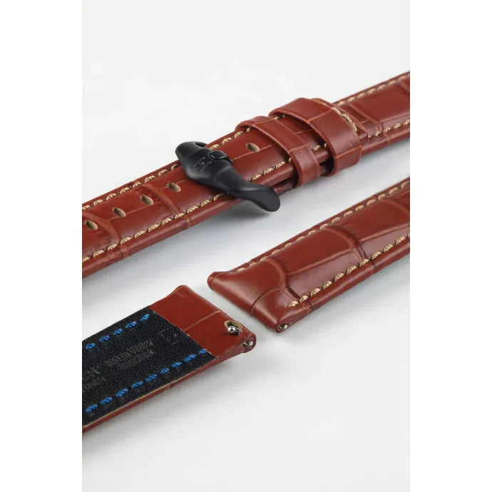 Gold Brown HIRSCH GRAND DUKE Alligator Embossed, Water Resistant Calfskin Watchband 025 28