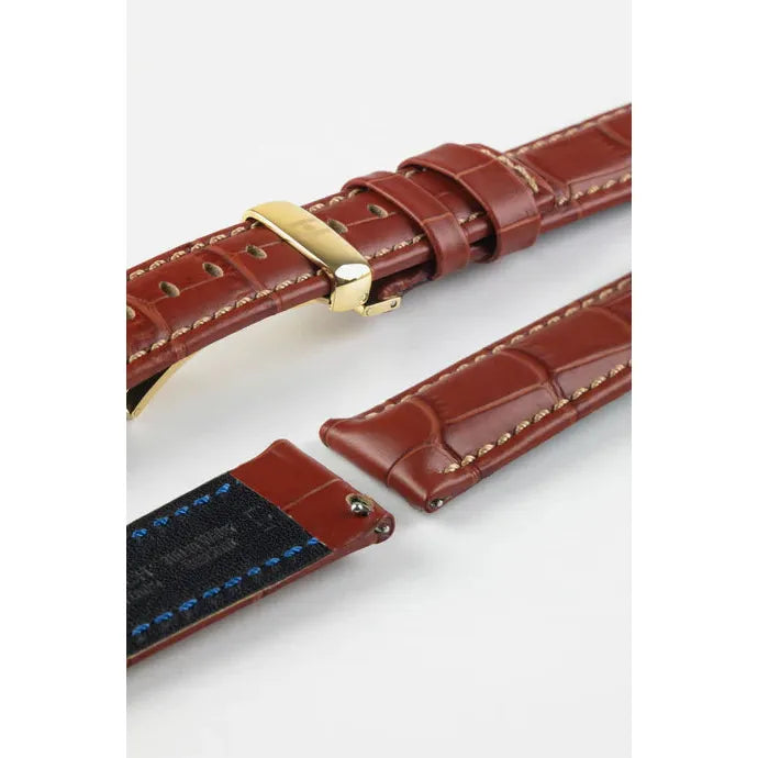 Gold Brown HIRSCH GRAND DUKE Alligator Embossed, Water Resistant Calfskin Watchband 025 28