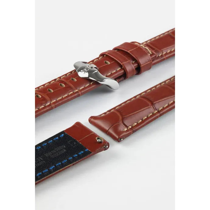 Gold Brown HIRSCH GRAND DUKE Alligator Embossed, Water Resistant Calfskin Watchband 025 28