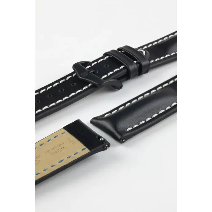 Black HIRSCH HEAVY CALF Water &amp; Scratch Resistant Calfskin Watch Band 014 75