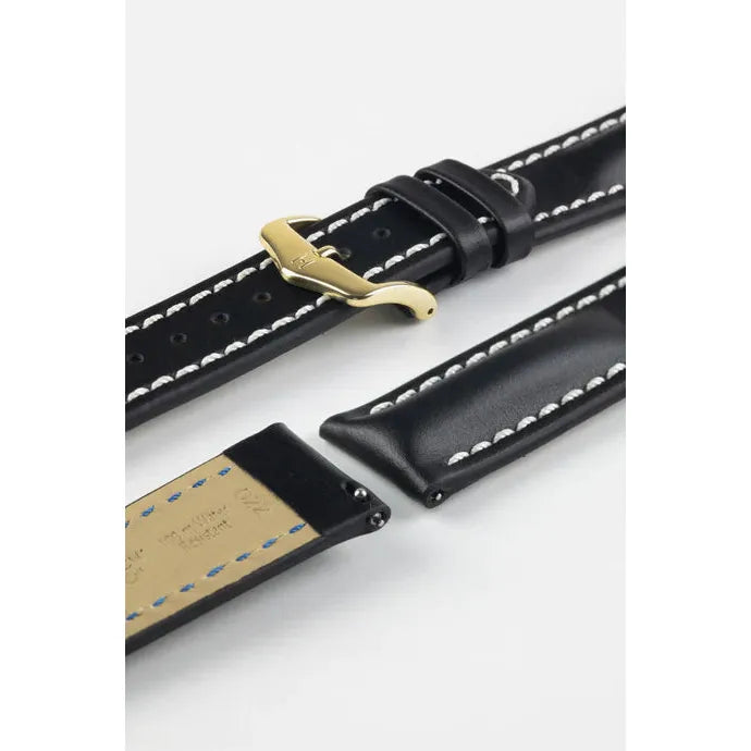 Black HIRSCH HEAVY CALF Water &amp; Scratch Resistant Calfskin Watch Band 014 75