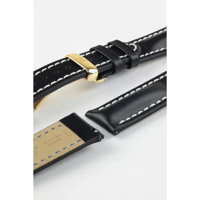 Black HIRSCH HEAVY CALF Water &amp; Scratch Resistant Calfskin Watch Band 014 75