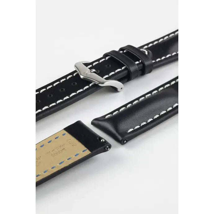 Black HIRSCH HEAVY CALF Water &amp; Scratch Resistant Calfskin Watch Band 014 75