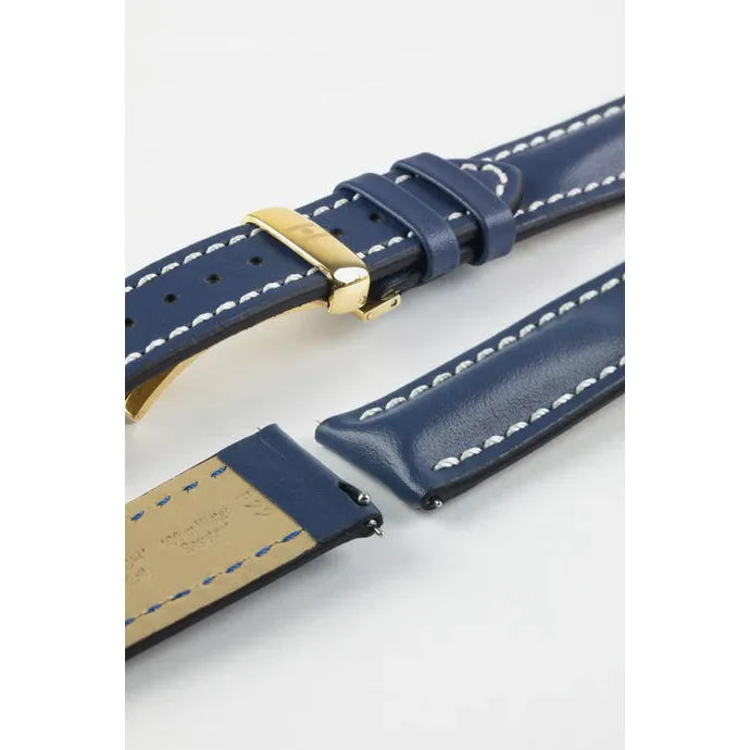 Blue HIRSCH HEAVY CALF Water &amp; Scratch Resistant Calfskin Watch Band 014 75