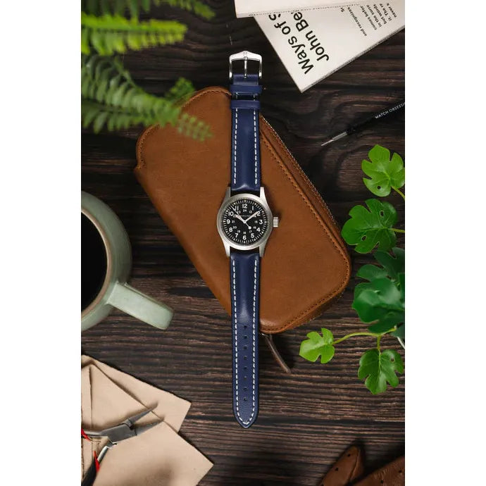 Blue HIRSCH HEAVY CALF Water &amp; Scratch Resistant Calfskin Watch Band 014 75