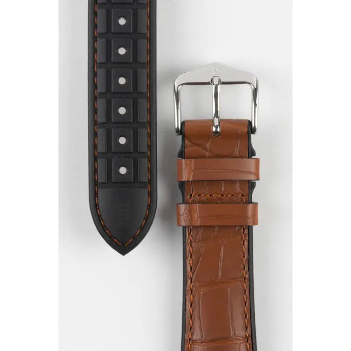 Gold Brown HIRSCH IAN Genuine Alligator Performance Watchband 093 50 07