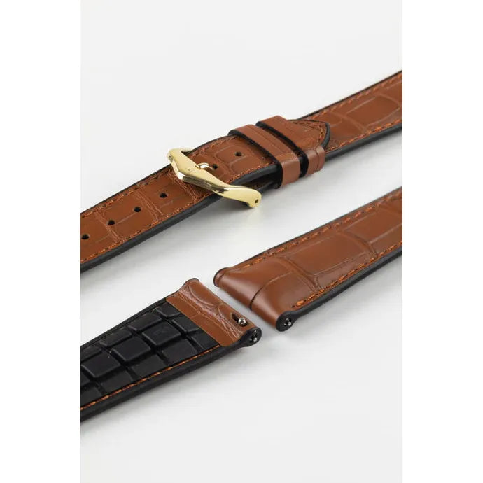 Gold Brown HIRSCH IAN Genuine Alligator Performance Watchband 093 50 07