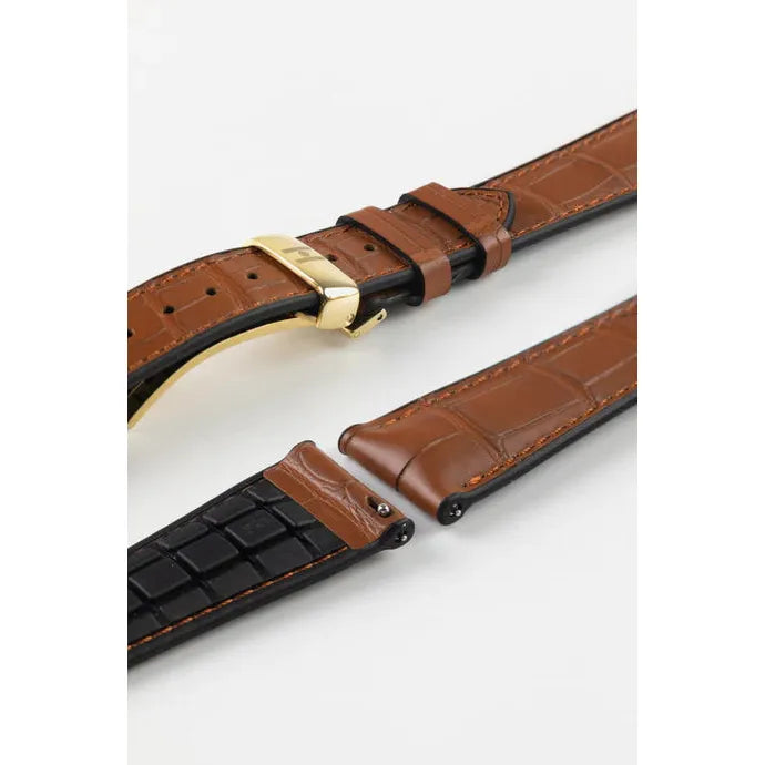 Gold Brown HIRSCH IAN Genuine Alligator Performance Watchband 093 50 07