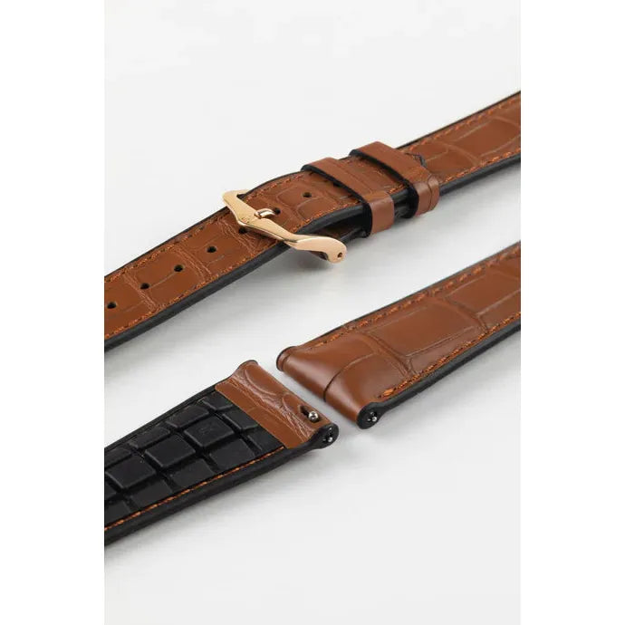 Gold Brown HIRSCH IAN Genuine Alligator Performance Watchband 093 50 07